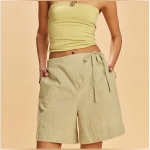 Free People Light Sage Green Drawstring Textured Shorts